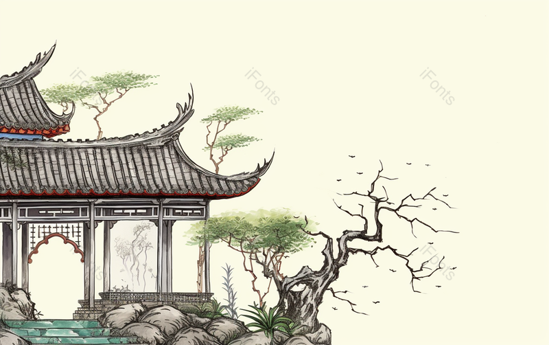 水墨风的江南园林,插画/手绘图,插画/手绘图库,插画/手绘图下载,插画/手绘